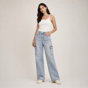 Vervet Blue High Rise Cargo Jeans | Size 28 | Straight Leg